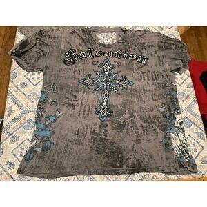 Raw State Premium Mens XXL Gray Salvation Cross Graphic Tee Y2K MMA Style Shirt